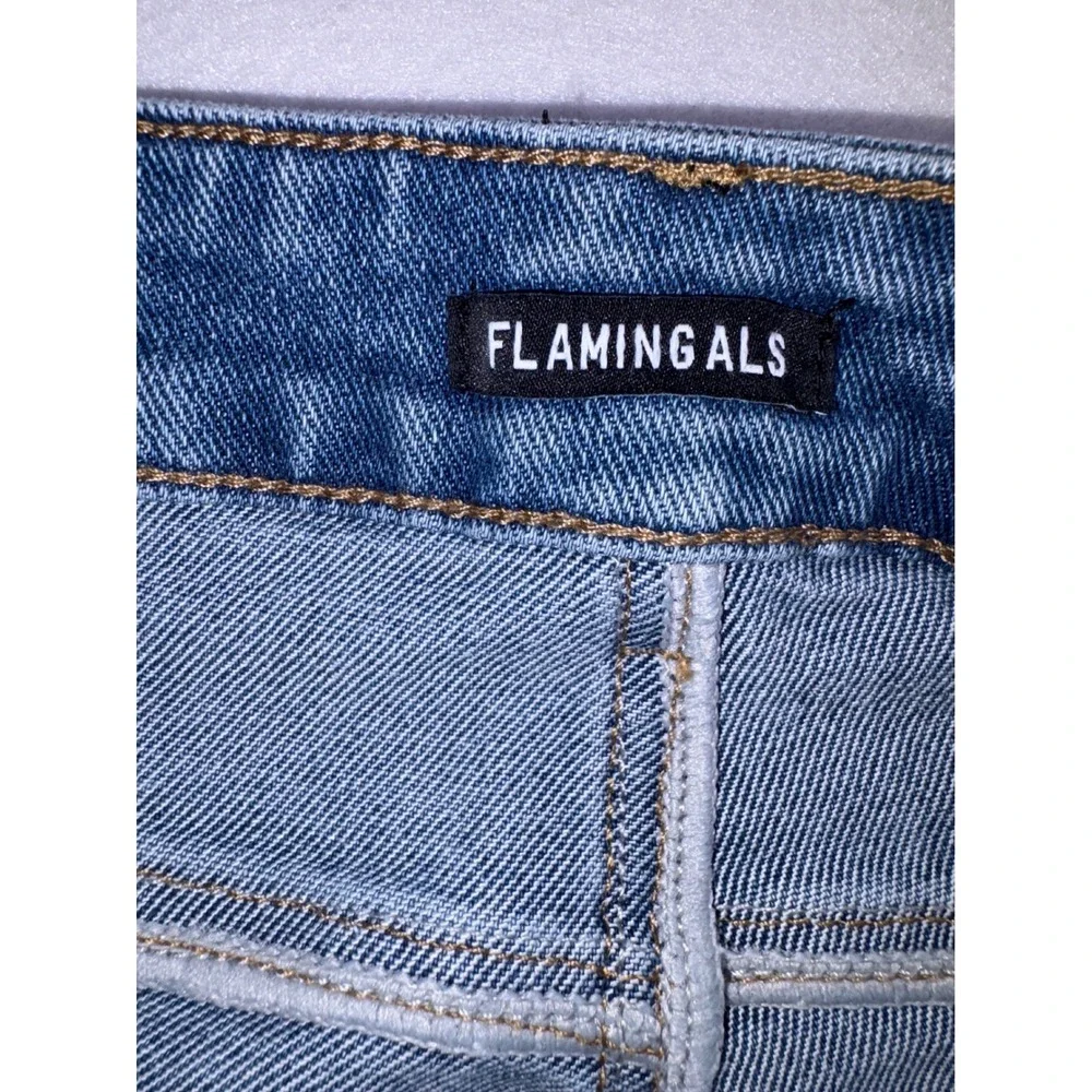 Flamingals Women 4XL Distressed Crop Jeans Blue Denim Raw Hem High Rise Stretch